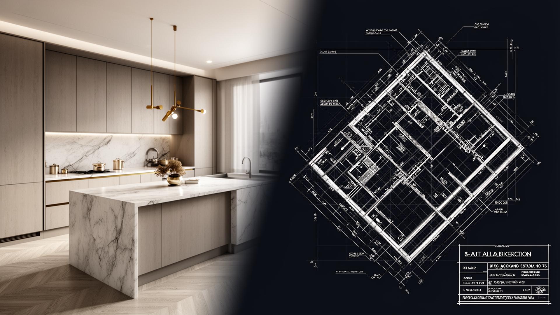 Cozinha — render e projeto técnico